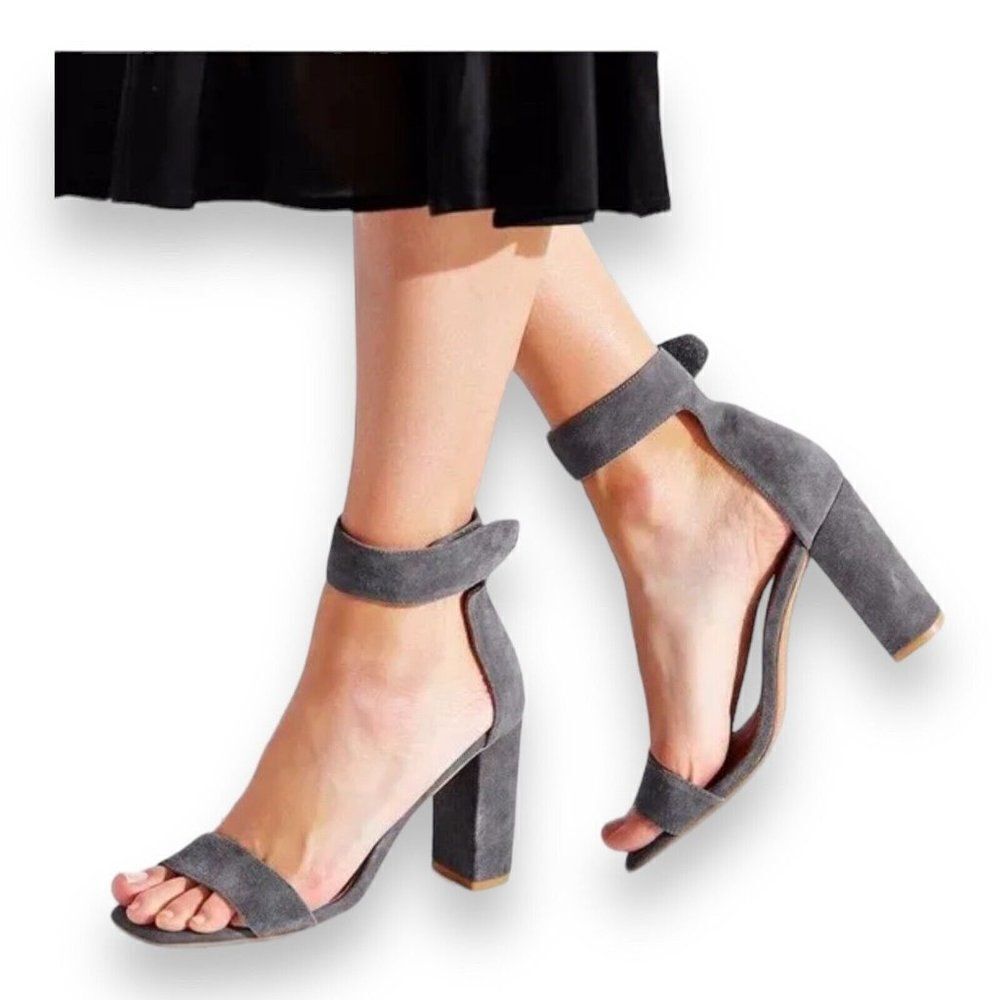 Jeffrey Campbell Heel Holvey Women's 9.5 Sandals Gray Block Ankle Strap Open Toe
